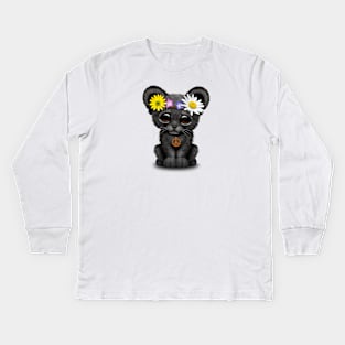 Cute Hippie Black Panther Cub Kids Long Sleeve T-Shirt